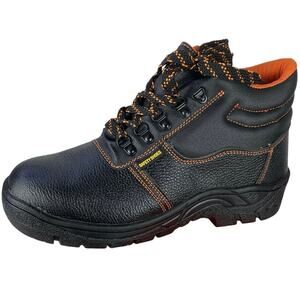 Safety Steel Toe Mens Work Boots Black Orange Padded Collar Anti Slip NIB 42 /9
